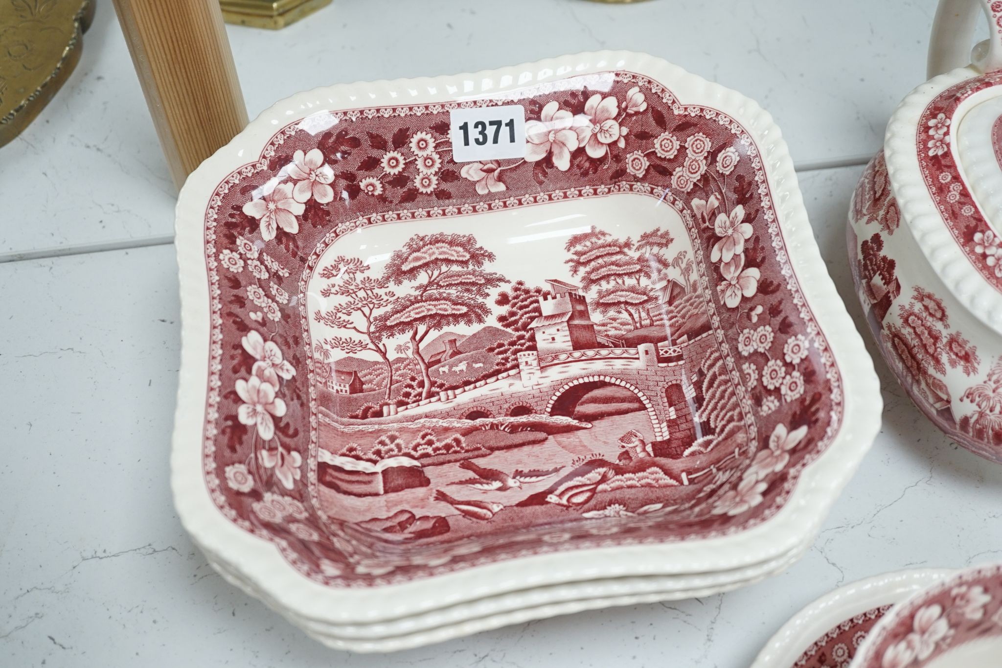 A Spode Pink Tower pattern part dinner service